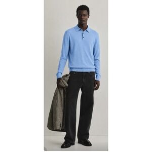 Joseph Abboud  Merino Wool Polo Sweater Light Blue Large Lightweight